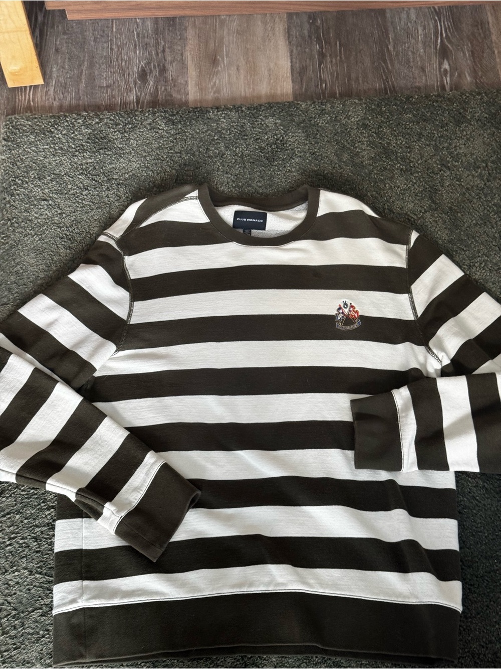 Club Monaco Knit Crewneck - Olive Stripes